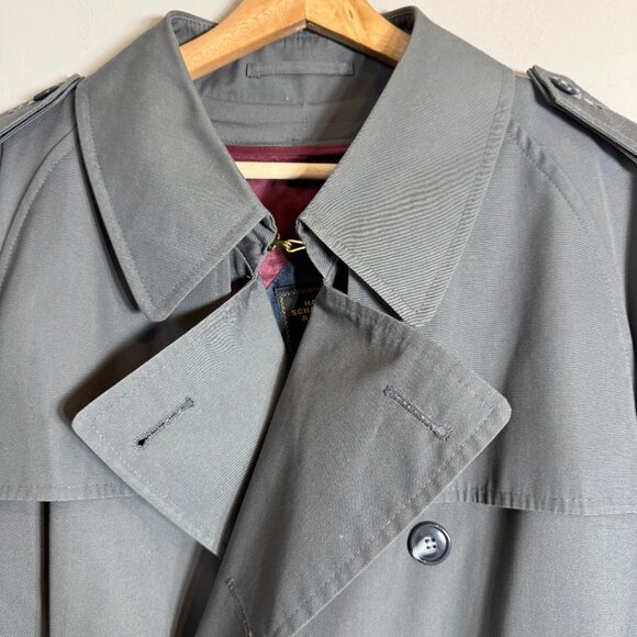 Hart Schaffner Marx Belted Trench Coat Men 44R Gray Wool Removable Lining Preppy - Picture 6 of 16